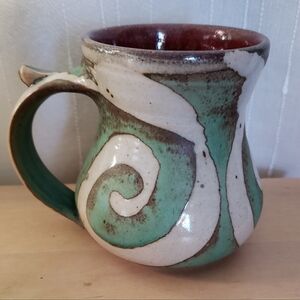 Artisan Ceramic Swirl Mug - Green, Natural, and Brown Brad Henry